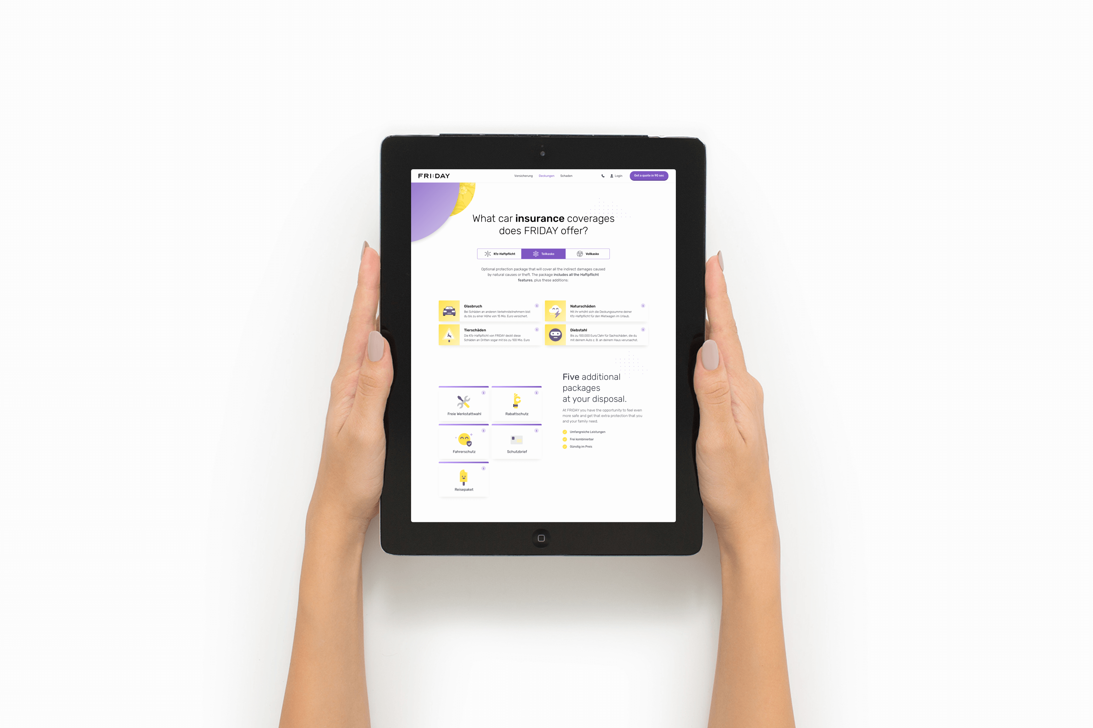 Tablet showing Friday coverages over white background